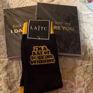 LA TC Black and Yellow Socks with two snarky notebooks